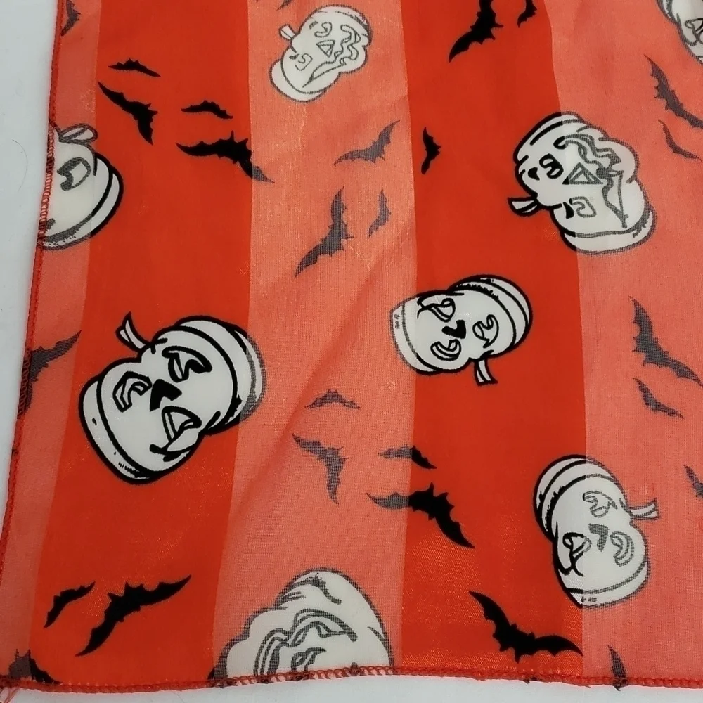 HALLOWEEN Scarf Jack O'Lanterns Bats Orange White Black EUC 60